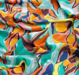 Viskozová šatová látka retro decor oranžová