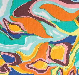 Viskozová šatová látka retro decor oranžová