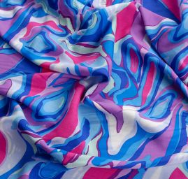 Viskozová šatová látka retro decor modrá