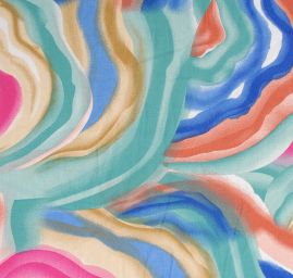 Viskozová šatová látka motiv tahy štětcem tyrkys