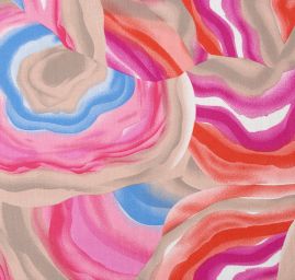 Viskozová šatová látka motiv tahy štětcem růžová