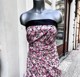 Viskozová šatová látka květy růží