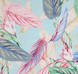 Viskozová šatová látka listy světle modrá