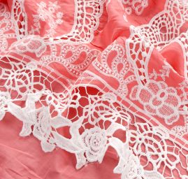 Krajka madeira květinová bordura s krajkou růžová