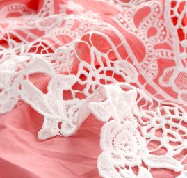 Krajka madeira květinová bordura s krajkou růžová