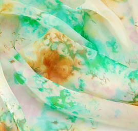 Hedvábný šifon zelenkavý+satén