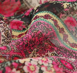 Šifon vzor patchwork květy