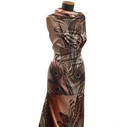 Satén vzor paví pera a zvířecí motiv