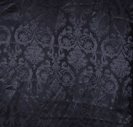 Žakárová tenká tkanina motiv květů černá 