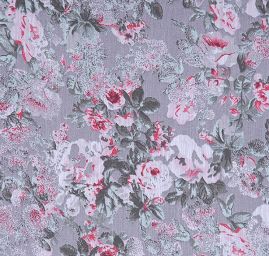 Šifon plisé květinový motiv červenošedý