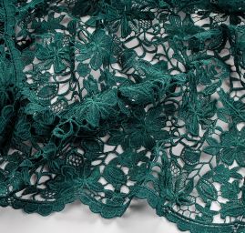 Efektní hrubá krajka vzor květů v tmavě zelená
