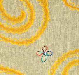 Krep šifon výšivka velká spirála žlutá  III.jakost