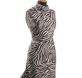 Viskozová látka zvířecí motiv zebra tm.hnědá/smetana