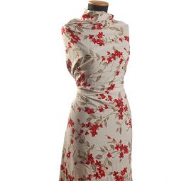 Lněná látka tisk květinový motiv