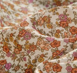 Bavlna směs kytičkový motiv růžová/hnědá
