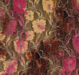 Pružná tylová krajka květinový vzor tisk/stříbrná výšivka 