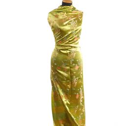 Látka brokát orientální motiv zelená