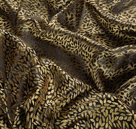 Brokát drobné lístečky zlatočerný