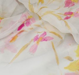 Hedvábný plisovaný šifón vzor kosatců II.jakost