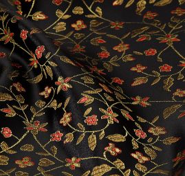 Látka brokát květy v černém