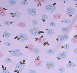 Viskozová šatová látka květy fialovomodré na lila
