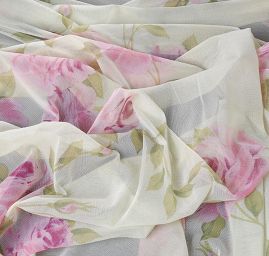 Žoržetový úplet tisk růže sv.zelená