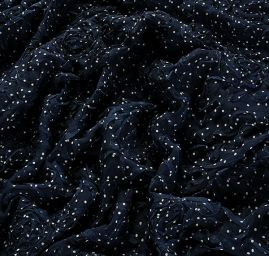 Šifon puntík stužková aplikace slonová kost/tm.modrá