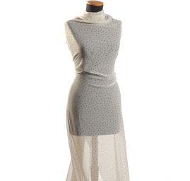 Šifon hladký vzor puntík slonová kost/tm.modrá