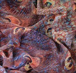 Šifon vzor paví pera digitální tisk hnědá