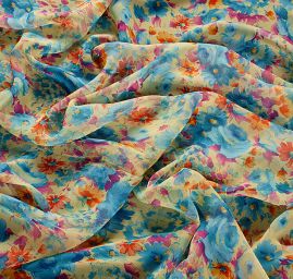 Jemný šifon květinový motiv pastel žlutá