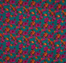 Šifon motiv velkých květů tyrkysová