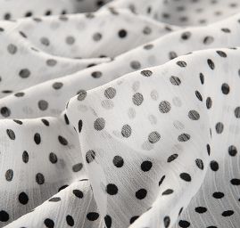 Šifon plisé vzor puntík černý/bílý