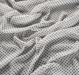 Šifon plisé vzor puntík černý/bílý