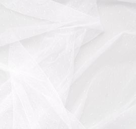 Efektní tyl s vyšívanými puntíky v bílé barvě