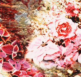 Viskozová letní látka digitální tisk květy růžová