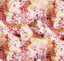 Viskozová letní látka digitální tisk květy růžová