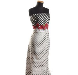 Pružná letní látka popelín puntíky/růže červená  