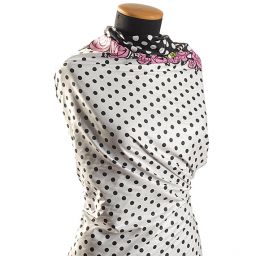 Pružná letní látka popelín puntíky/růže růžová