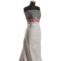 Pružná letní látka popelín puntíky/růže růžová