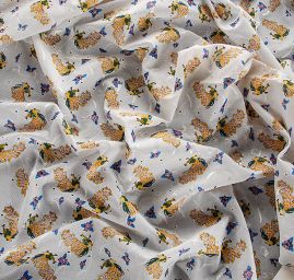 Madeira vyšívaná látka tisk pávi