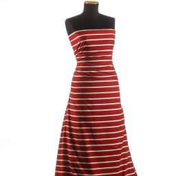 Bavlněná látka vzor proužky smatanovočervená