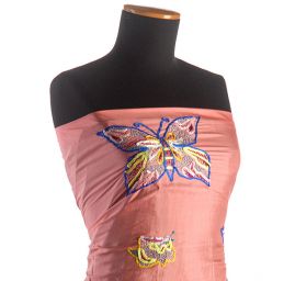 Hedvábné ponge výšivka motýlci  růžovolososová