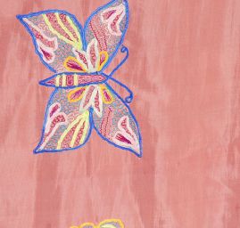 Hedvábné ponge výšivka motýlci  růžovolososová
