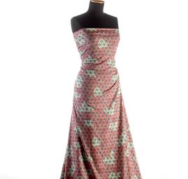 Úplet viskozový geometrický vzor růžová/zelená