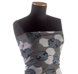 Úplet žoržetový jemný tisk květy šedomodrý