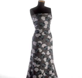 Úplet žoržetový jemný tisk květy šedomodrý