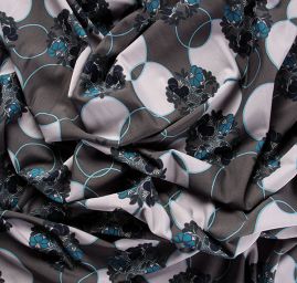 Úplet žoržetový jemný tisk květy šedomodrý