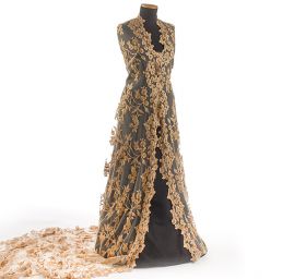 Exkluzivní krajka výšivka na tylu zlatá