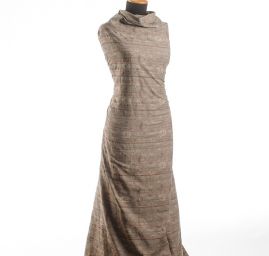 Bavlna směs žakár květy/pruhy hnědobéžová