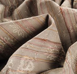 Bavlna směs žakár květy/pruhy hnědobéžová